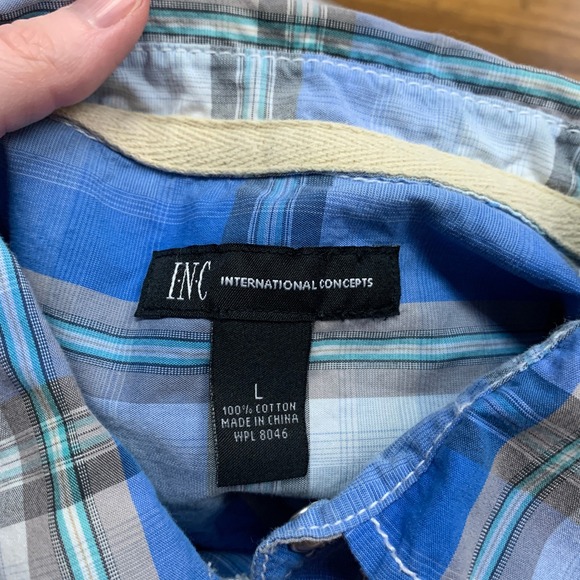 INC International Concepts Plaid Button Down Shirt Mens Size Large Pearl Snap - Picture 5 of 8